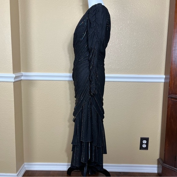 VTG 80s Dress Size 9/10 One Sleeve Black Blue Shimmer Whimsigoth Grunge Party - Picture 6 of 15